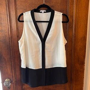 NWT H By Halston Black and White Sleeveless Blouse Size L